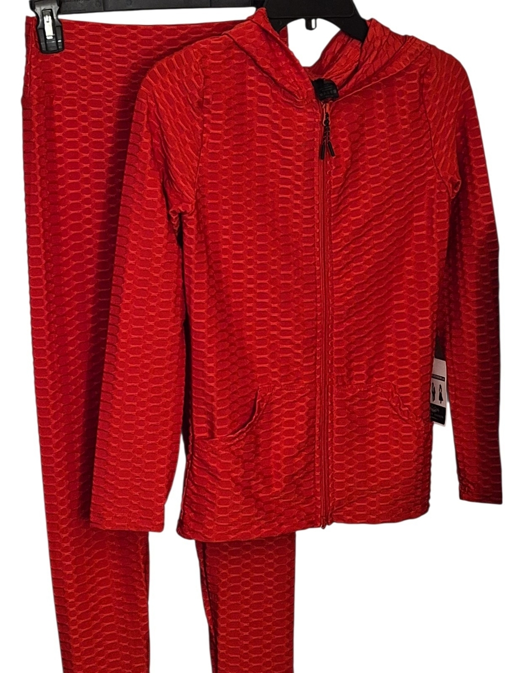 NWT-New Mix Red Honeycomb Zip-Up Hoodie & Scrunch Butt Lifting Leggings Set